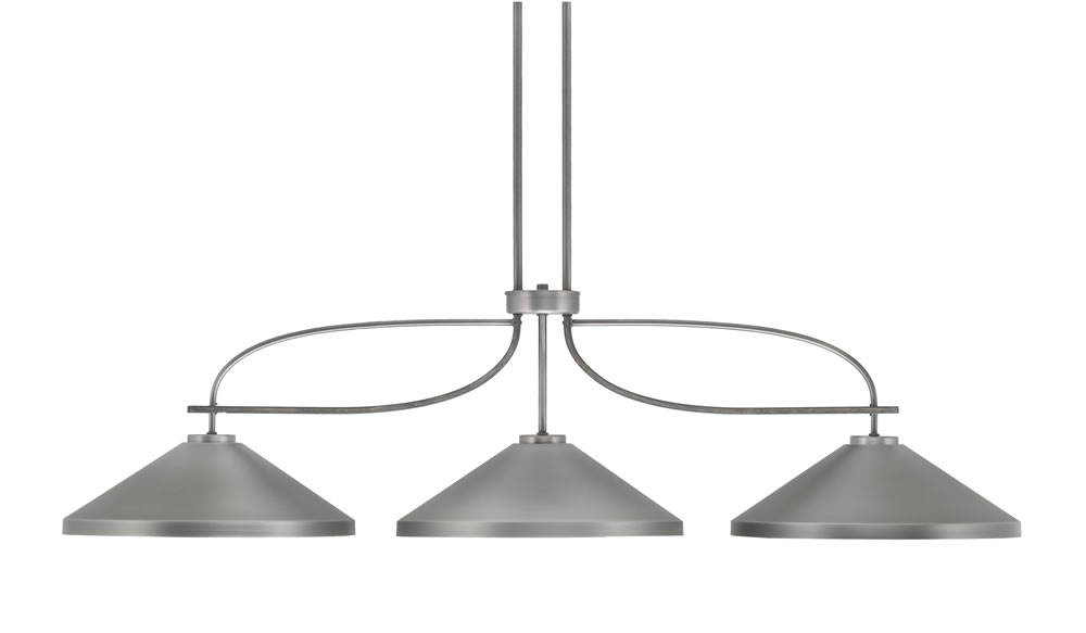 Monterey 3 Light Bar Shown In Graphite & Painted Distressed Wood-look Metal Finish With 14" Graphite Cone Metal Shades