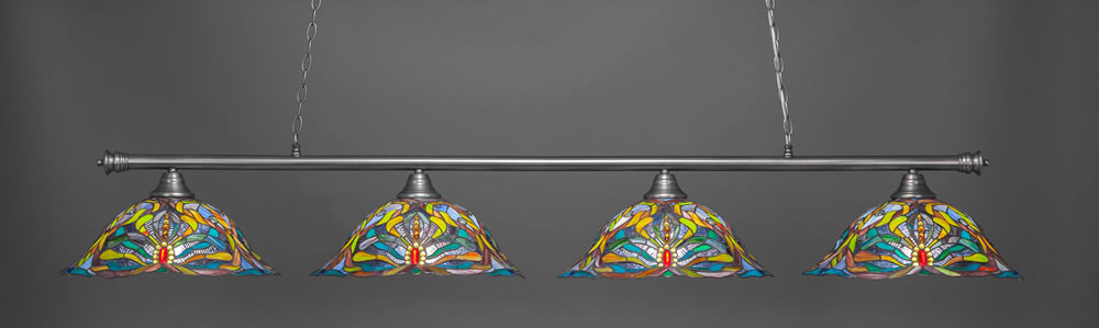 Oxford 4 Light Bar Shown In Brushed Nickel Finish With 19" Kaleidoscope Art Glass