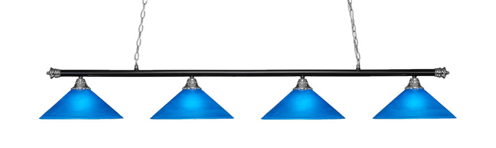 Oxford 4 Light Bar Shown In Chrome & Matte Black Finish With 16" Blue Italian Glass