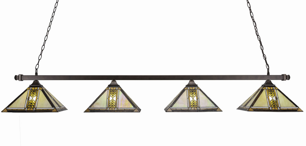 Square 4 Light Bar With Square Fitters Shown In Bronze Finish With 14" Santa Cruz Art Glass
