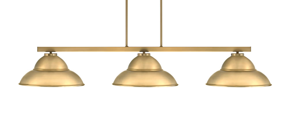 Atlas 3 Light Bar In New Age Brass Finish With 13" New Age Brass Double Bubble Metal Shades