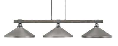 Tacoma 3 Light Bar Shown In Graphite & Painted Distressed Wood-look Metal Finish With 14" Graphite Cone Metal Shades