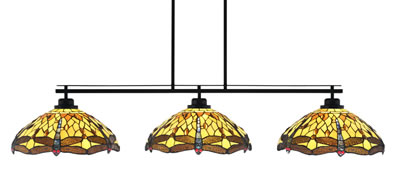Odyssey 3 Light Bar, Round Fitter, Matte Black Finish, 16" Amber Dragonfly Art Glass