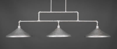 Vintage 3 Light Bar Shown In Aged Silver Finish With 14" Aged Silver Cone Metal Shades