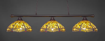 Oxford 3 Light Bar Shown In Dark Granite Finish With 16" Amber Dragonfly Art Glass