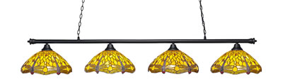 Oxford 4 Light Bar Shown In Matte Black Finish With 16" Amber Dragonfly Art Glass