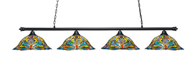 Oxford 4 Light Bar Shown In Matte Black Finish With 19" Kaleidoscope Art Glass