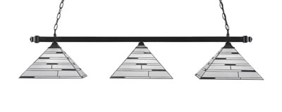 Square 3 Light Bar With Square Fitters With Square Fitters Shown In Black Copper Finish With 14" Pearl Ebony Art Glass
