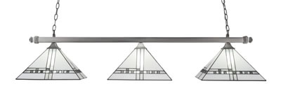 Square 3 Light Bar With Square Fitters With Square Fitters Shown In Brushed Nickel Finish With 14" New Deco Art Glass