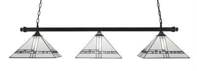 Square 3 Light Bar With Square Fitters Shown In Matte Black Finish With 14" New Deco Art Glass