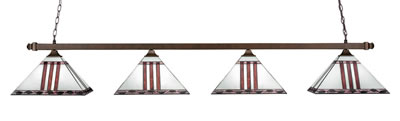 Square 4 Light Bar With Square Fitters Shown In Bronze Finish With 14" Purple & Metal Leaf Art