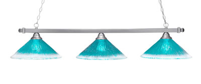 Square 3 Light Bar Shown In Brushed Nickel Finish With 16" Teal Crystal Glass