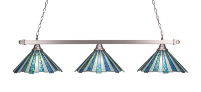 Square 3 Light Bar Shown In Brushed Nickel Finish With 16" Sea Ice Art Glass