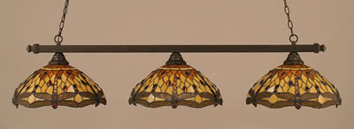 Square 3 Light Bar Shown In Dark Granite Finish With 16" Amber Dragonfly Art Glass