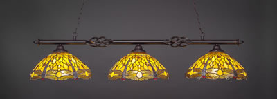 Eleganté 3 Light Bar Shown In Dark Granite Finish With 16" Amber Dragonfly Art Glass