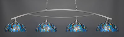 Bow 4 Light Bar Shown In Brushed Nickel Finish With 16" Blue Mosaic Art Glass