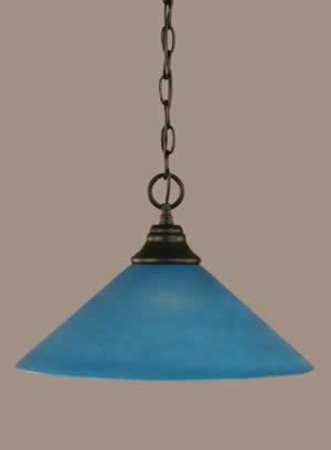 Chain Hung Pendant Shown In Matte Black Finish With 16" Blue Italian Glass