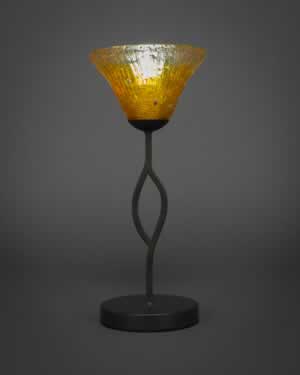 Revo Mini Table Lamp Shown In Dark Granite Finish With 7" Gold Champagne Crystal Glass