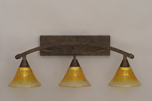 Bow 3 Light Bath Bar Shown In Bronze Finish with 7" Gold Champagne Crystal Glass