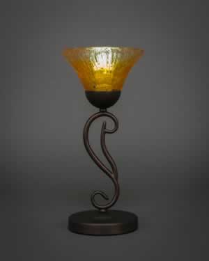 Olde Iron Mini Table Lamp Shown in Bronze Finish With 7 Gold Champagne Crystal Glass