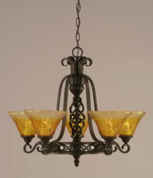Elegant&eacute; 5 Light Chandelier Shown In Dark Granite Finish With 7" Gold Champagne Crystal Glass