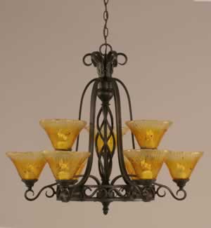 Elegant&eacute; 9 Light Chandelier Shown In Dark Granite Finish With 7" Gold Champagne Crystal Glass