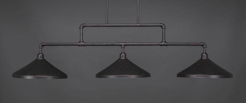 Vintage 3 Light Bar Shown In Dark Granite Finish With 14" Dark Granite Cone Metal Shades