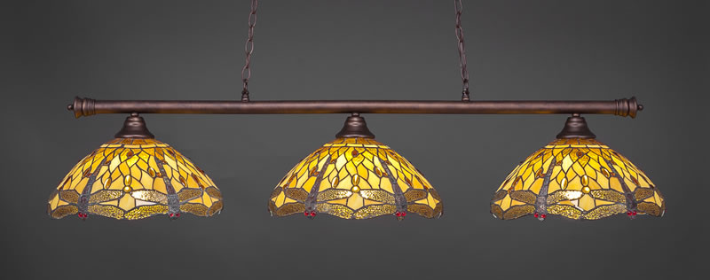 Oxford 3 Light Bar Shown In Bronze Finish With 16" Amber Dragonfly Art Glass