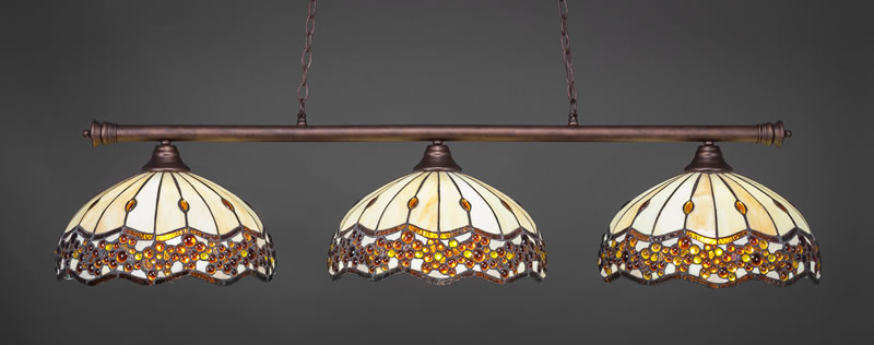 Oxford 3 Light Bar Shown In Bronze Finish With 16" Roman Jewel Art Glass