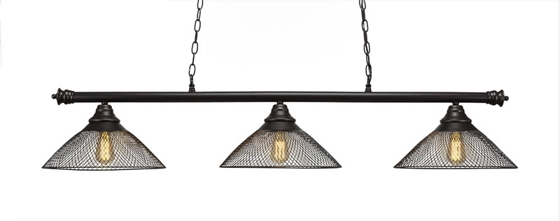 Oxford 3 Light Bar Shown In Dark Granite Finish With 14" Dark Granite Cone Mesh Metal Shades