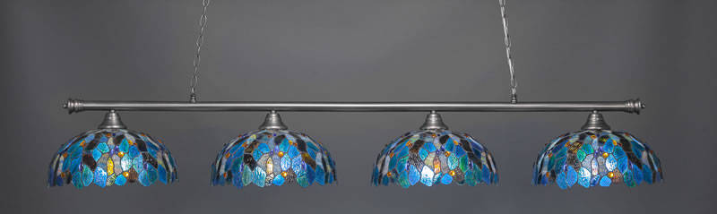 Oxford 4 Light Bar Shown In Brushed Nickel Finish With 16" Blue Mosaic Art Glass