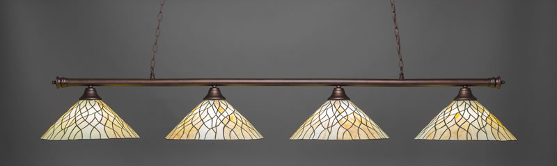 Oxford 4 Light Bar Shown In Bronze Finish With 16" Sandhill Art Glass