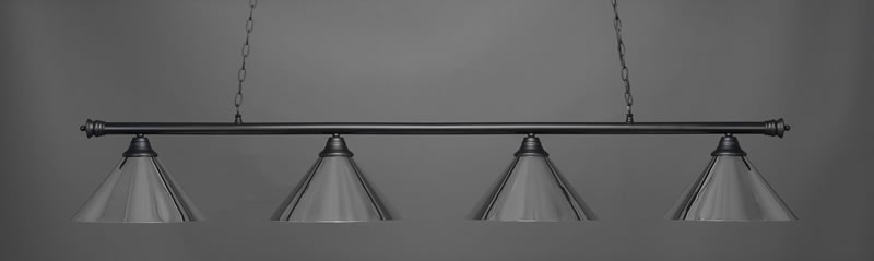 Oxford 4 Light Bar Shown In Matte Black Finish With 14" Chrome Cone Metal Shades