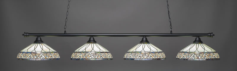 Oxford 4 Light Bar Shown In Matte Black Finish With 16" Royal Merlot Art Glass