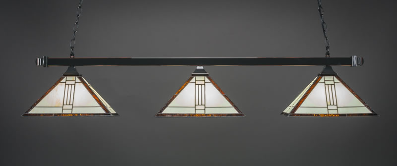 Square 3 Light Bar With Square Fitters With Square Fitters Shown In Brushed Nickel Finish With 14"  Art Glass