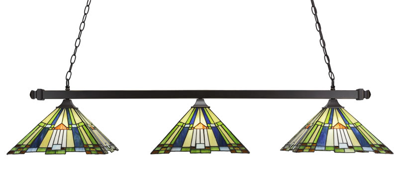 Square 3 Light Bar With Square Fitters Shown In Dark Granite Finish With 14" Tango Art Glass