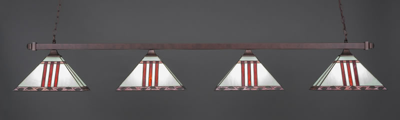 Square 4 Light Bar With Square Fitters Shown In Bronze Finish With 14" Purple & Metal Leaf Art