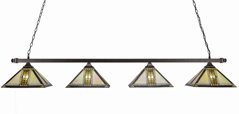 Square 4 Light Bar With Square Fitters Shown In Bronze Finish With 14" Santa Cruz Art Glass