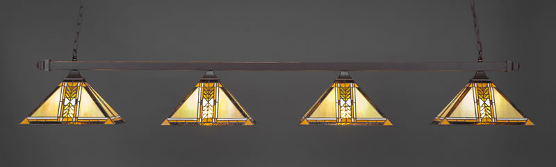 Square 4 Light Bar With Square Fitters Shown In Dark Granite Finish With 14" Santa Cruz Art Glass