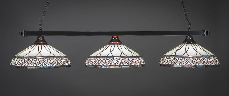 Square 3 Light Bar Shown In Black Copper Finish With 16" Royal Merlot Art Glass