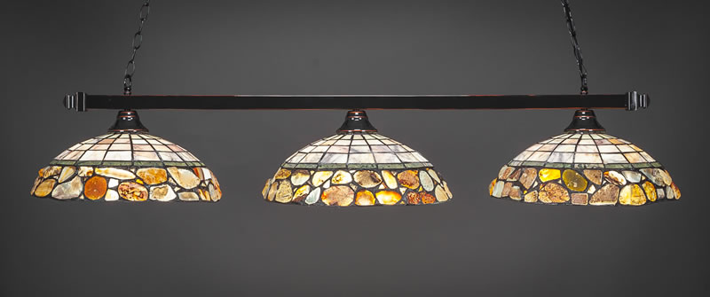 Square 3 Light Bar Shown In Black Copper Finish With 16" Cobblestone Art Glass