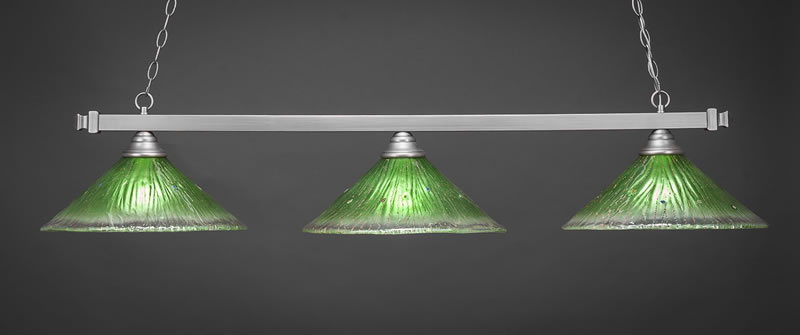 Square 3 Light Bar Shown In Brushed Nickel Finish With 16" Kiwi Green Crystal Glass