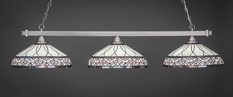 Square 3 Light Bar Shown In Brushed Nickel Finish With 16" Royal Merlot Art Glass