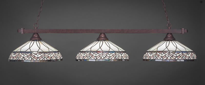 Square 3 Light Bar Shown In Bronze Finish With 16" Royal Merlot Art Glass