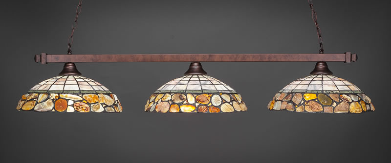 Square 3 Light Bar Shown In Bronze Finish With 16" Cobblestone Art Glass