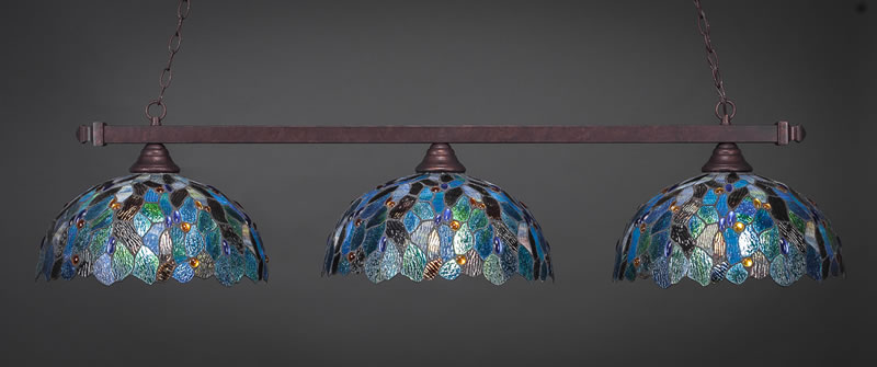 Square 3 Light Bar Shown In Bronze Finish With 16" Blue Mosaic Art Glass