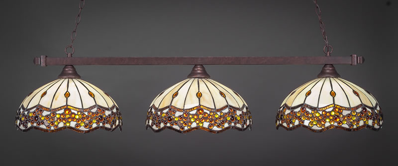 Square 3 Light Bar Shown In Bronze Finish With 16" Roman Jewel Art Glass