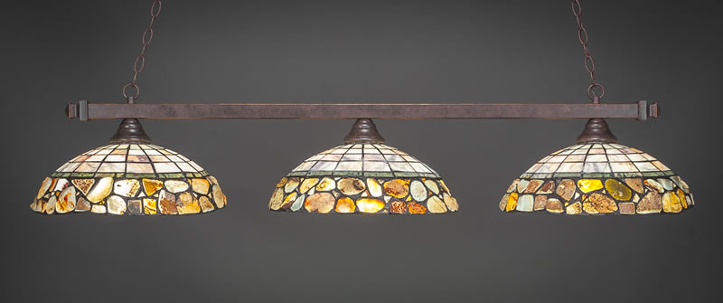 Square 3 Light Bar Shown In Dark Granite Finish With 16" Cobblestone Art Glass