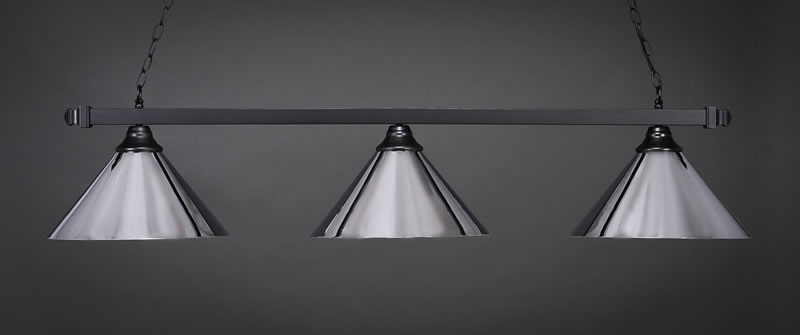 Square 3 Light Bar Shown In Matte Black Finish With 14" Chrome Cone Metal Shades