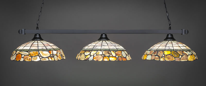 Square 3 Light Bar Shown In Matte Black Finish With 16" Cobblestone Art Glass